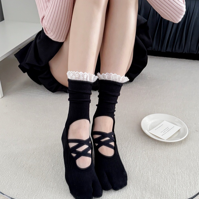 Pilates & Yoga Studio Alineacion - Yoga-Socken mit Spitzenbesatz und geteiltem Zehenbereich,
