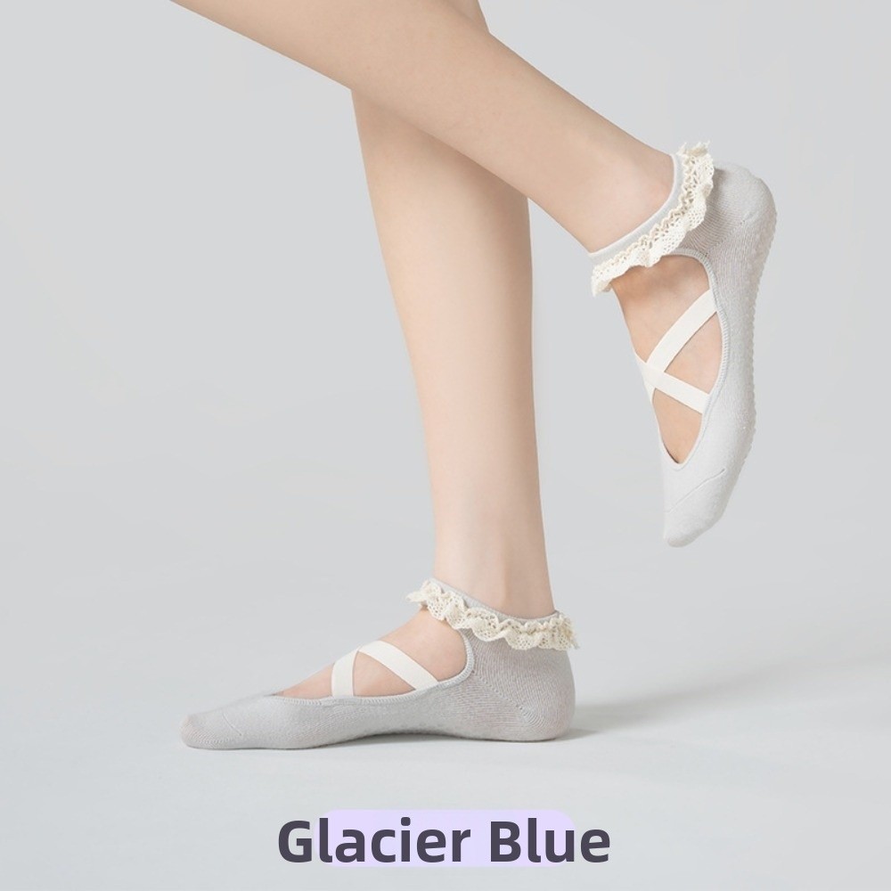 Pilates Ankle Strap - Geschenke Rutschfeste Yoga-Socken mit Spitzenbesatz Atmungsaktive