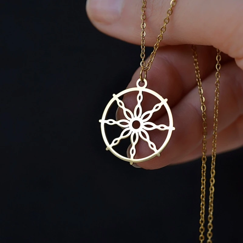 Yoga Wheel Dharma - Edelstahl Halsketten Dharma Rad Buddhismus Anhänger