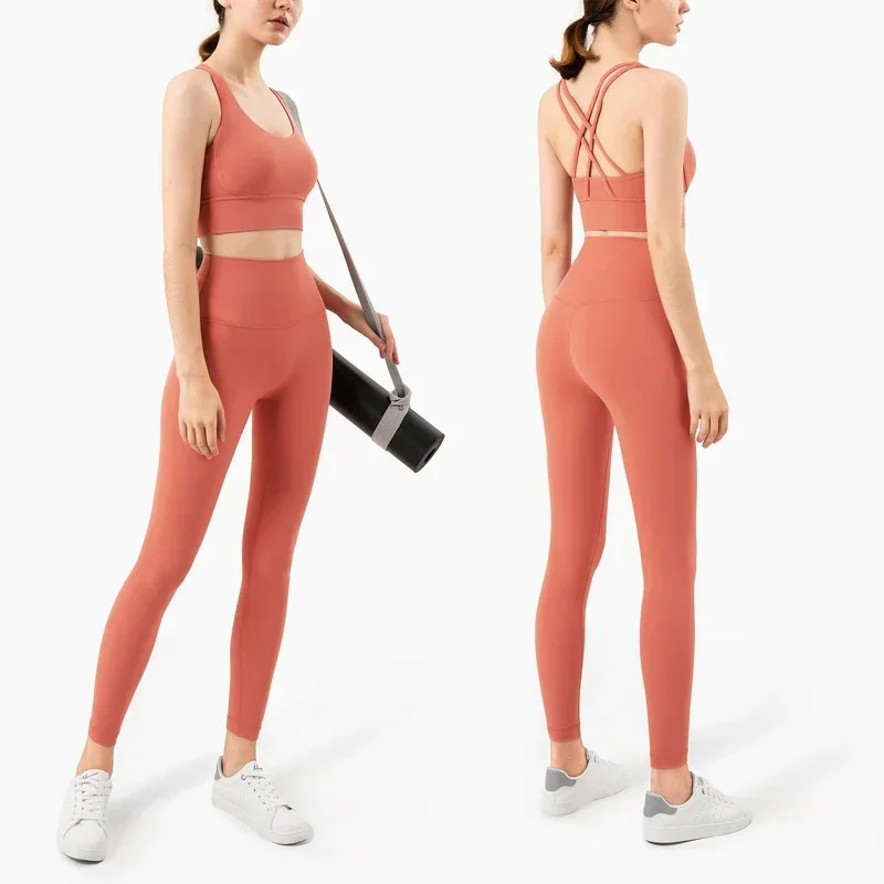 Pilates Yoga Leggings - Damen Zweiteiliger Yoga-Anzug in Unifarbe, Hochintensiver