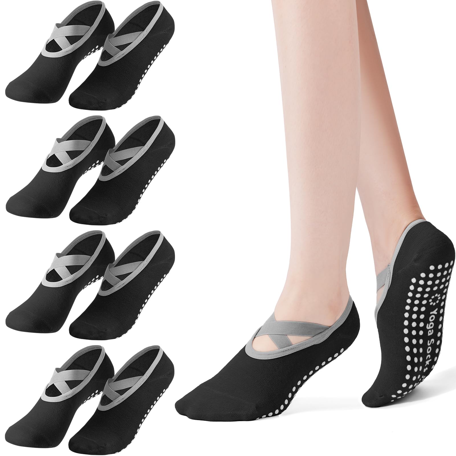 Pilates Yoga Bag - 4er-Pack Damen-Pilates-Socken, Rutschfeste Yoga-Socken, Socken mit